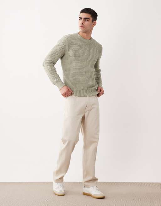 Mango - Pull en maille gaufrée - Vert sauge, 2 de 5