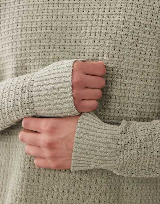 Mango - Pull en maille gaufrée - Vert sauge, 4 de 5