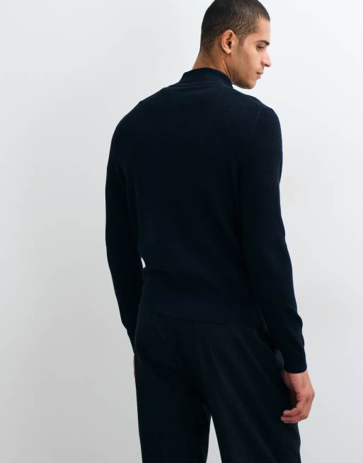 Mango pull en maille riche en coton à demi-zip bleu marine, 5 de 5