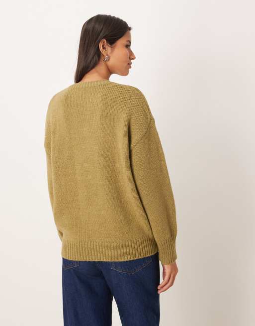 Mango - Pull épais à col ras de cou - Vert mousse, 4 de 4