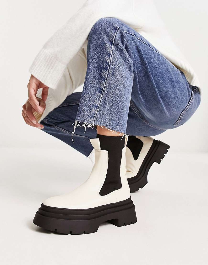 Mango pull on boots in cream and black colourblock-White