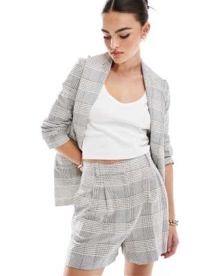 Mango pull on check co-ord shorts in grey