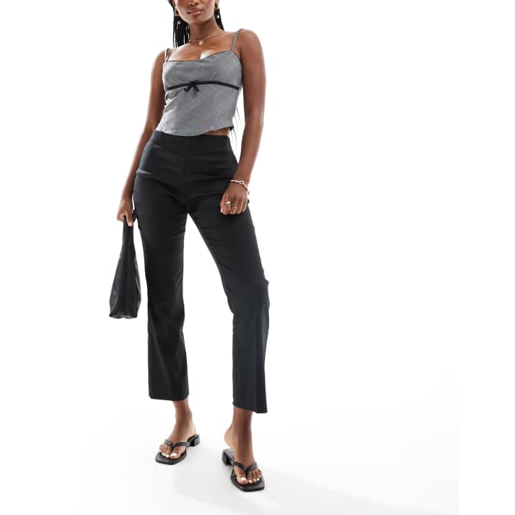 Mango pull on stretch linen trousers in black ASOS