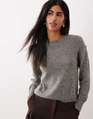 Pull ras de cou en laine mélangée - Marron et bleu-Brown S