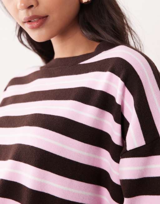 Pull Rayé Frogbox Extrêmement Large - Noir, Gris, Rose, Taille S, Lin | Occasion Très Bon état