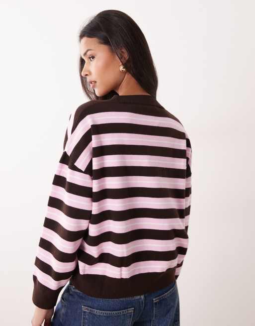 Pull Frogbox Rayé Noir Gris Rose - Taille S, Coupe Très Large, Occasion En Très Bon état