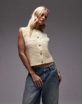 Mango - Pull sans manches boutonné - Babeurre-Jaune