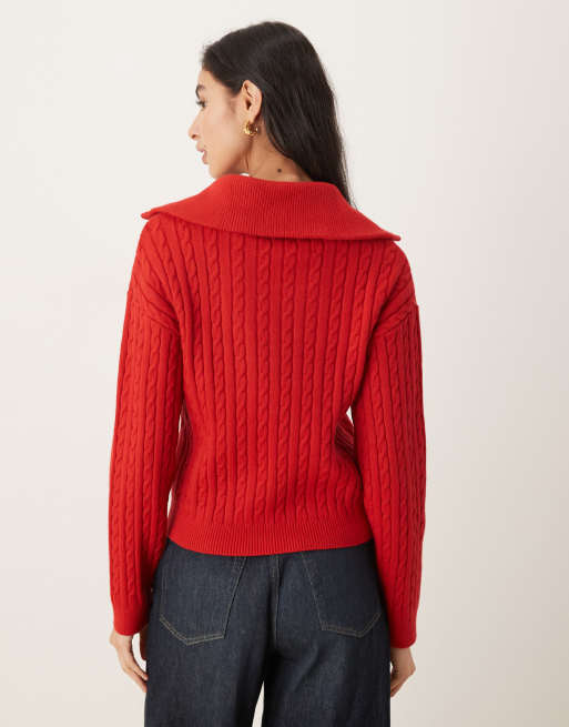 Mango - Pull zippé en maille torsadée - Rouge, 4 de 4