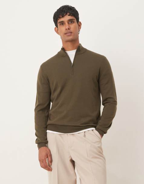 Mango – Pullover aus 100% Wolle in Khaki mit kurzem Reißverschluss - view 1