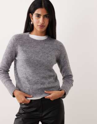 Mango - Pullover aus Alpaka-Wollmix in Grau mit Rundhalsausschnitt