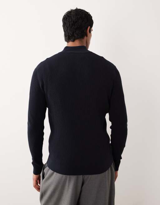 Mango – Pullover aus Baumwollmix in Marineblau mit kurzem Reißverschluss, 3 von 5