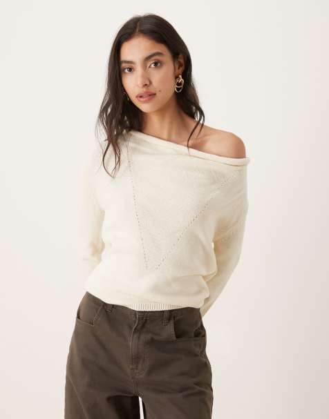 Mango – Pullover aus Wollmix in Beige mit One-Shoulder-Design - view 1