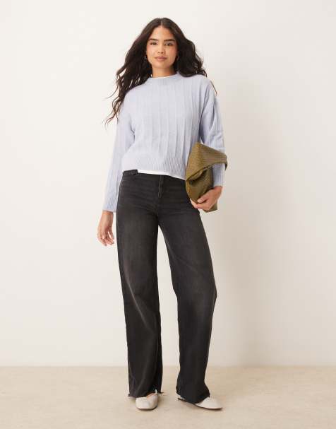 Mango – Pullover in Blassblau mit Rundhalsausschnitt und breiter Rippenstruktur - view 1