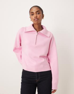 Mango - Pullover in Rosa mit Polokragen und kurzem Reißverschluss
