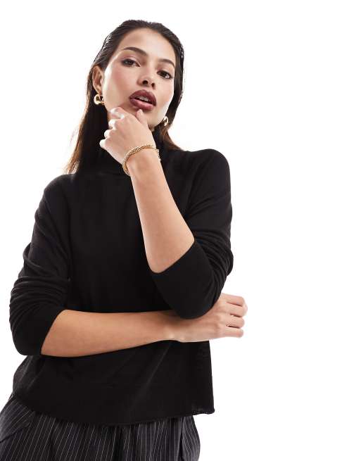 Mango – Pullover in Schwarz mit hohem Kragen
