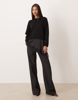 Mango - Pullover in Schwarz mit Satin- und Spitzen-Unterlage