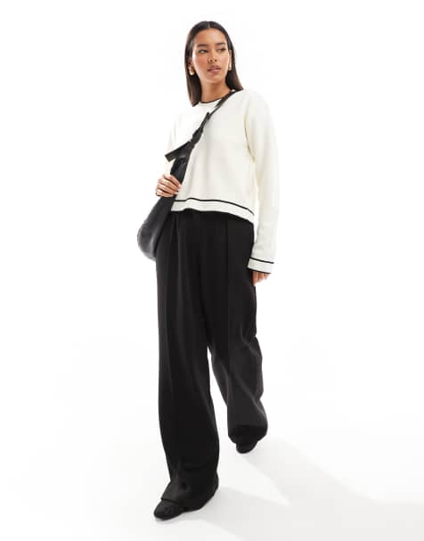 Mango – Pullover in Schwarz und Weiß mit kontrastierendem Halsausschnitt - view 1