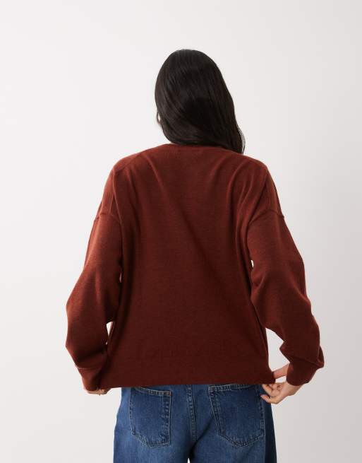 Mango Pullover mit Rundhalsausschnitt aus Feinstrick in Burgunderrot, 4 von 4