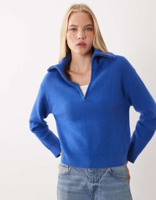 Mango Pullover mit Viertelreißverschluss in leuchtendem Blau, 4 von 4