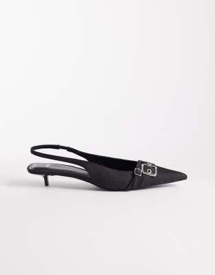 Mango - Pumps in Denim-Waschung mit Kitten-Heel-Absatz und Schnallendetail-Blau