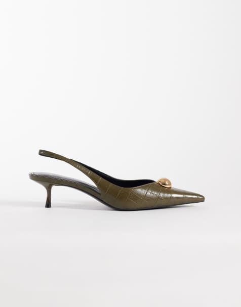 Mango - Pumps met hak, krokodillenmotief en versiering in kaki - view 1