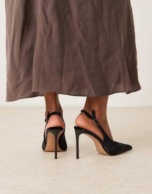 Mango - Puntige slingback schoenen van fluweel in zwart, 3 van 4