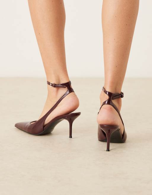 Mango - Puntige slingback schoenen van imitatieleer met enkelbandjes en hak in kersenrood, 2 van 4