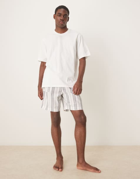 Mango – Pyjama mit Shorts in Weiß mit Streifen - view 1