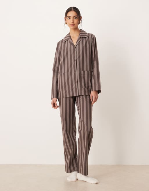 Mango pyjama shirt co-ord in brown stripe, 2 of 4