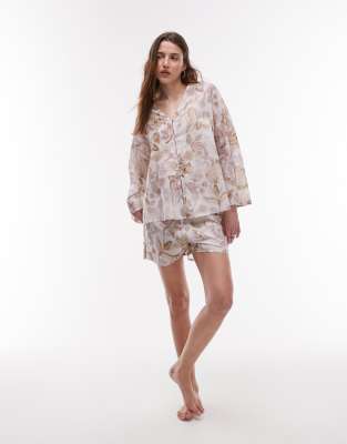 Mango - Pyjama-Shorts aus Baumwolle mit rosa Botanikmuster, Kombiteil