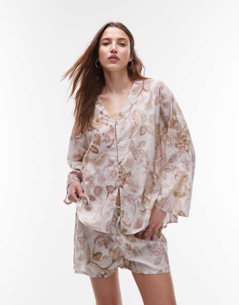 Mango – Pyjama-Shorts aus Baumwolle mit rosa Botanikmuster, Kombiteil - view 1