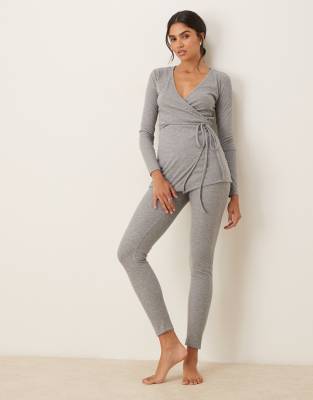 Mango - Pyjamahose aus geripptem Strick in Schiefergrau mit Knopfleistendetail, Kombiteil