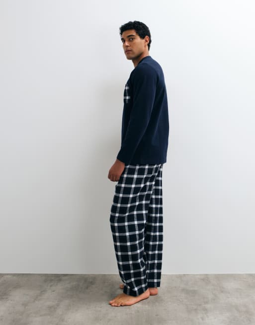 Mango pyjamaset in marineblauw ruitdessin, 3 van 4