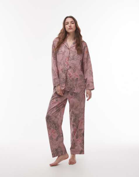 Mango - Pyjamassæt med botanisk lyserødt print i satin - view 1