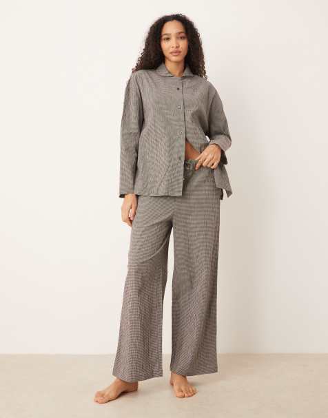Mango - Pyjamassæt med brune gingham-tern i 2 dele - view 1