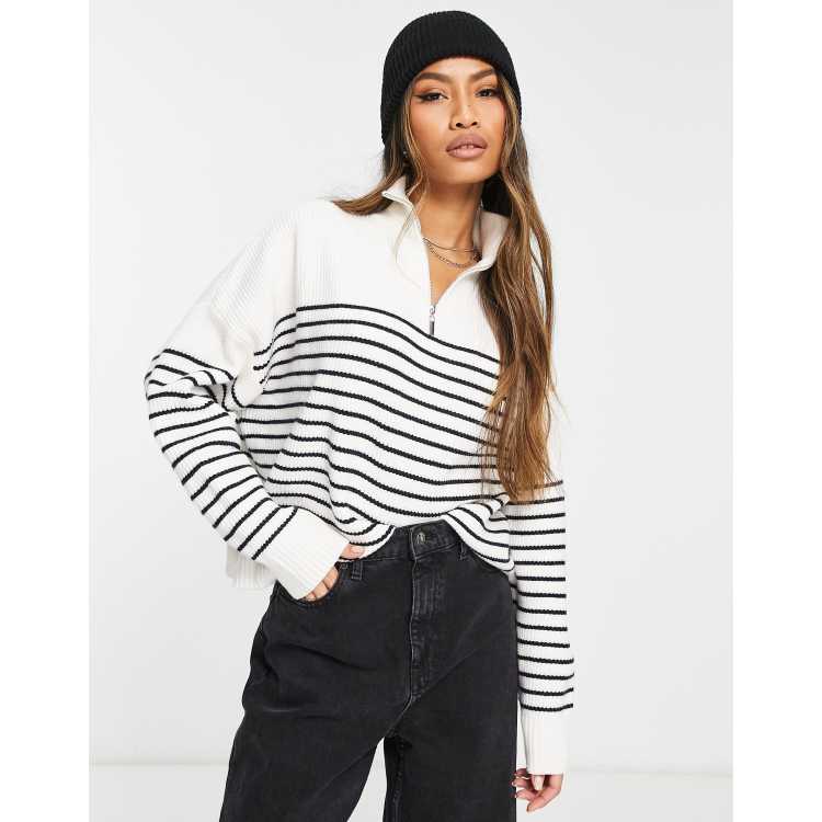 Mango quarter zip jumper in black stripe ASOS