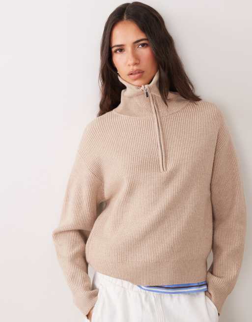 Mango quarter zip jumper in brown, 3 of 4