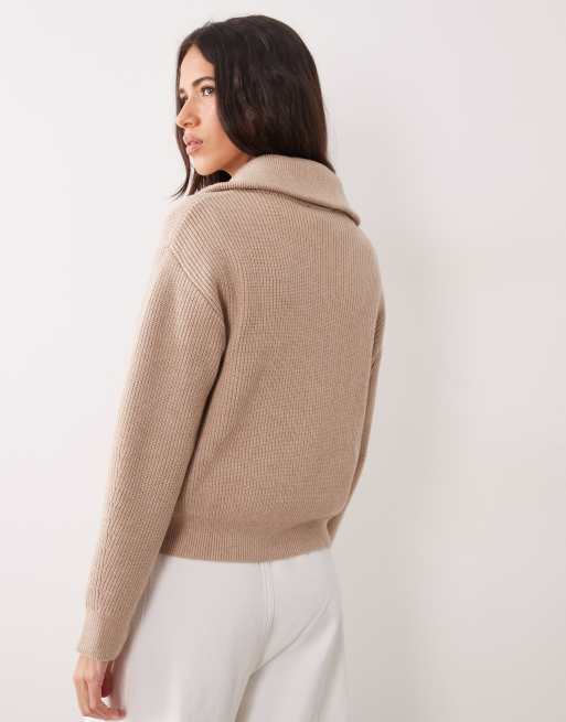 Mango quarter zip jumper in brown, 4 of 4