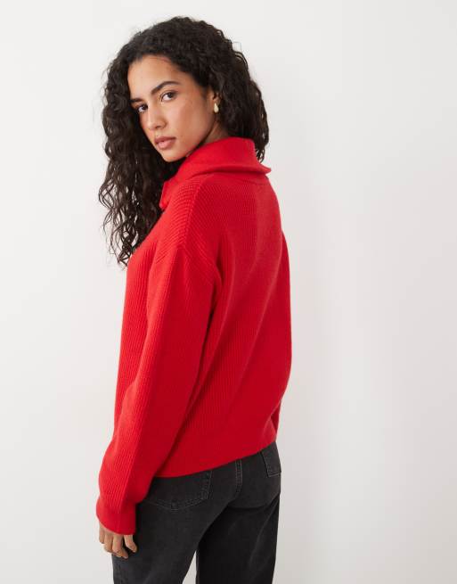 Mango quarter zip jumper in red, 3 of 4