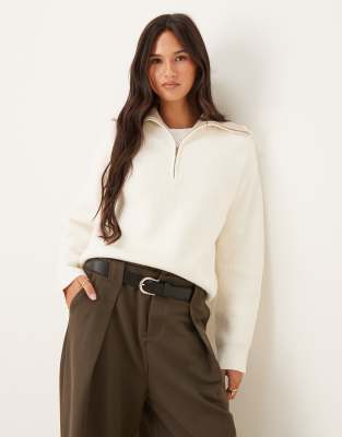Mango Quarter Zip Knit Sweater In Neutral