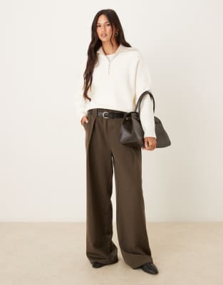 Mango Quarter Zip Knit Sweater In Neutral