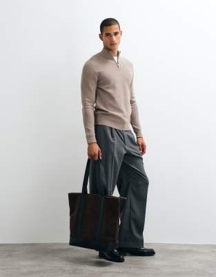 Mango Quarter Zip Knit Sweater In Brown