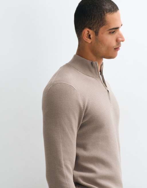 Mango quarter zip knit sweater in beige, 5 of 5