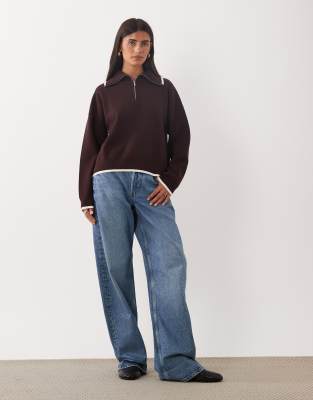 Mango Quarter Zip Knit Sweater In Multi
