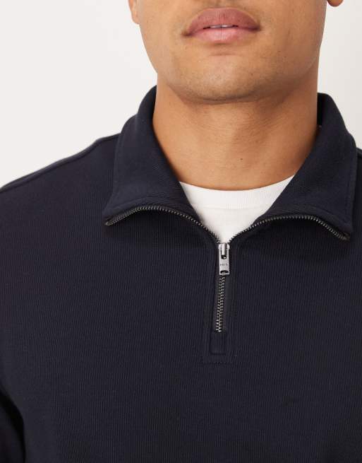Mango quarter zip knit sweater in navy ASOS
