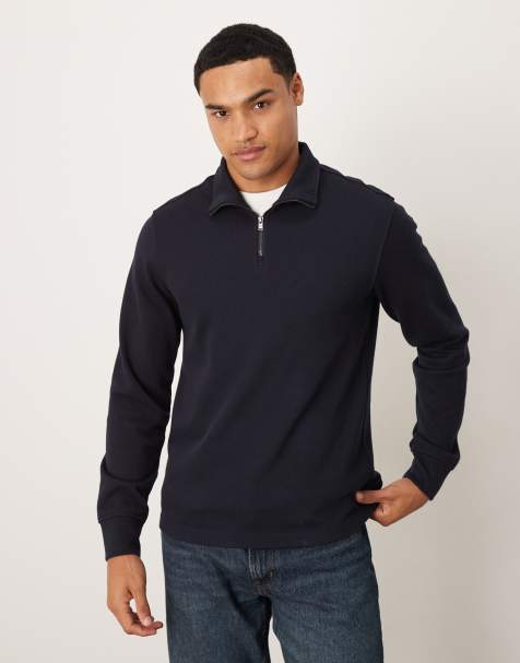 Mango quarter zip knitted jumper in navy