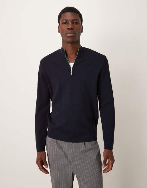 Mango quarter zip knitted top in navy - view 1