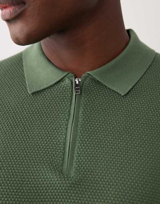 Mango quarter zip polo shirt in green, 5 of 5
