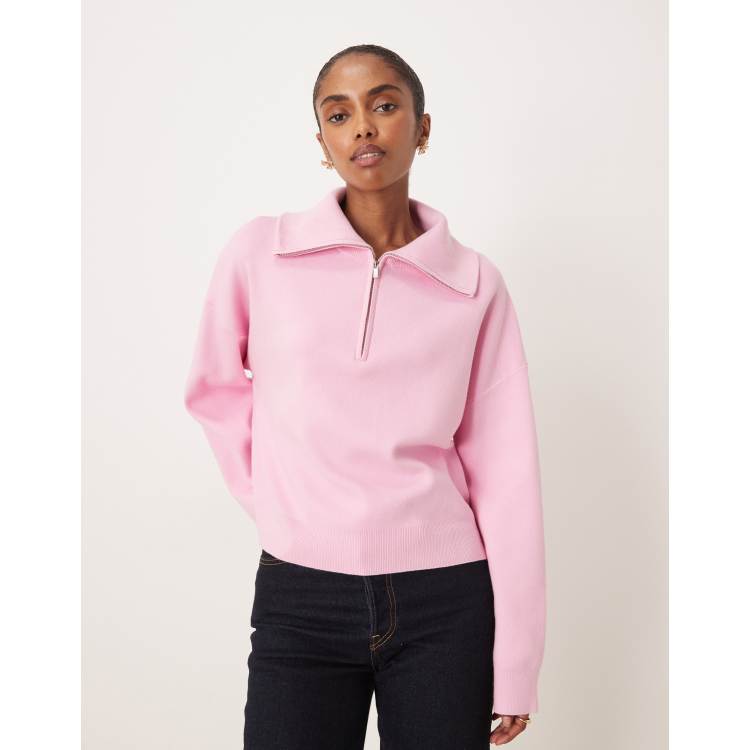 Mango quarter zip polo sweater in pink | ASOS