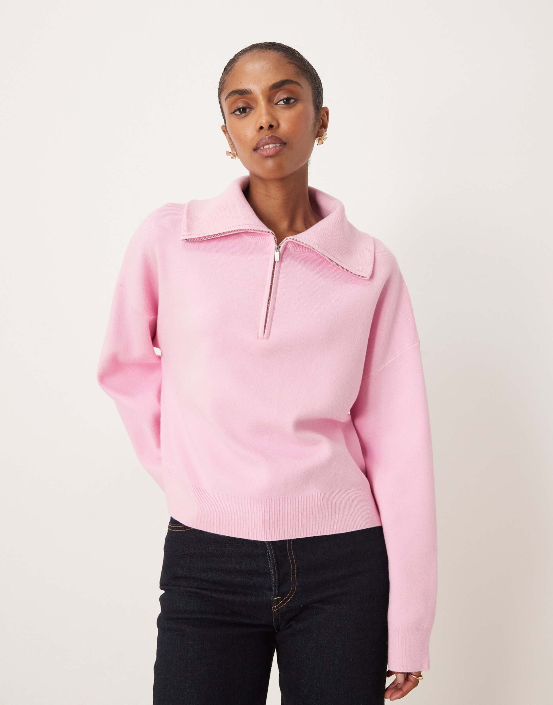 mango quarter zip polo sweater in pink
